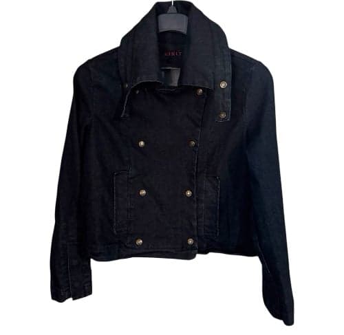 KIKIT Y2K Dark Blue Denim Cropped Peacoat Swing Jean Jacket Sz L