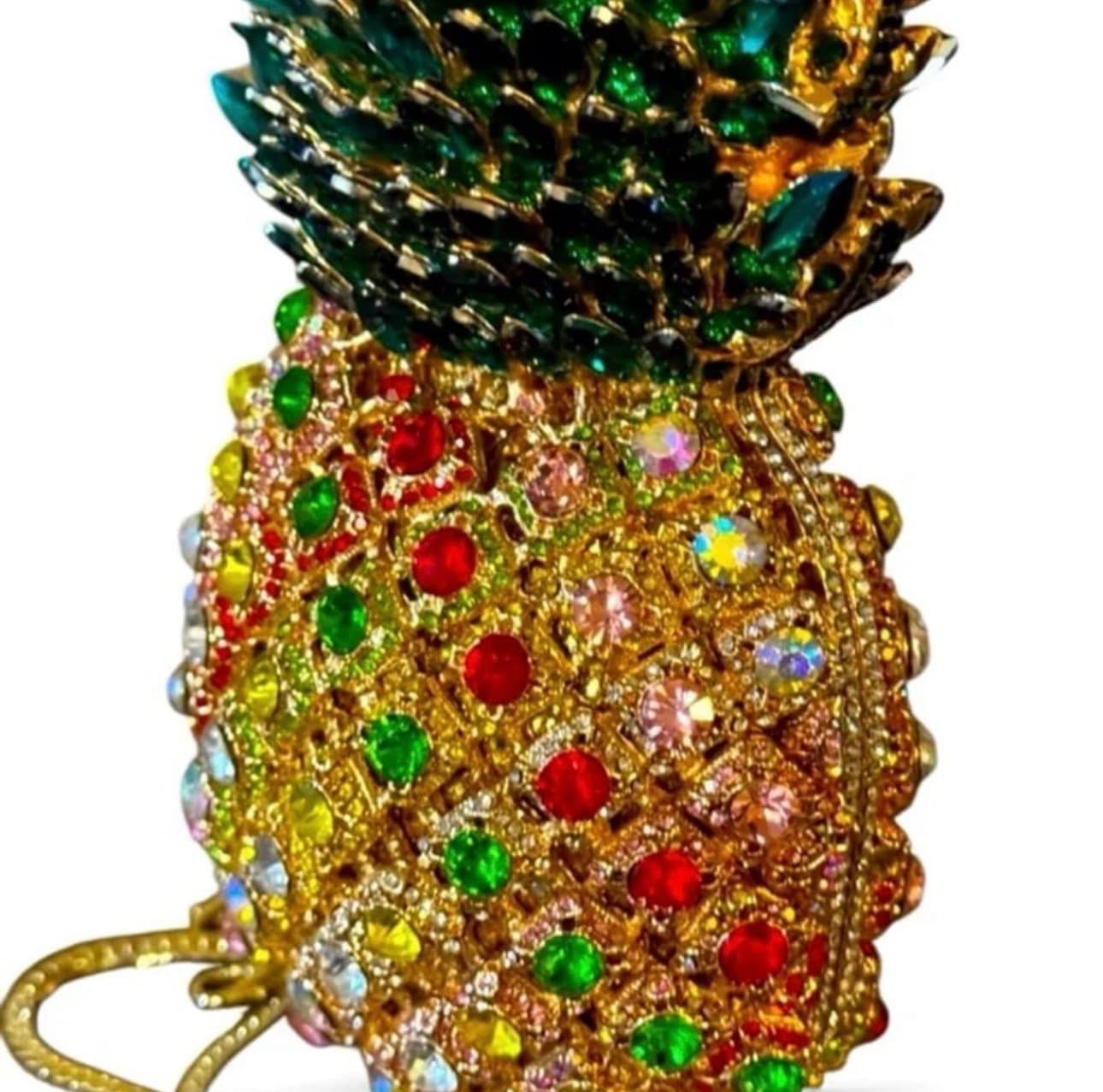 DEBIMY Gold Multicolored Crystal Pineapple Minaudière Clutch NIB - Thumbnail 2
