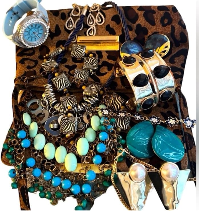 90s/Y2K Vintage Branded Costume Jewelry Lot w/Diahann Carroll Leopard Bag - Image 1