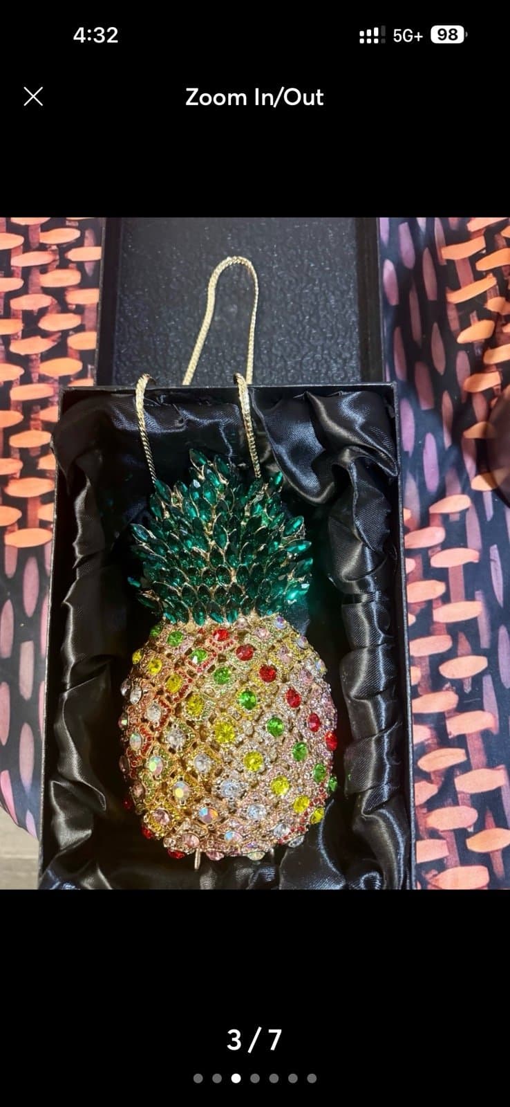DEBIMY Gold Multicolored Crystal Pineapple Minaudière Clutch NIB - Thumbnail 3