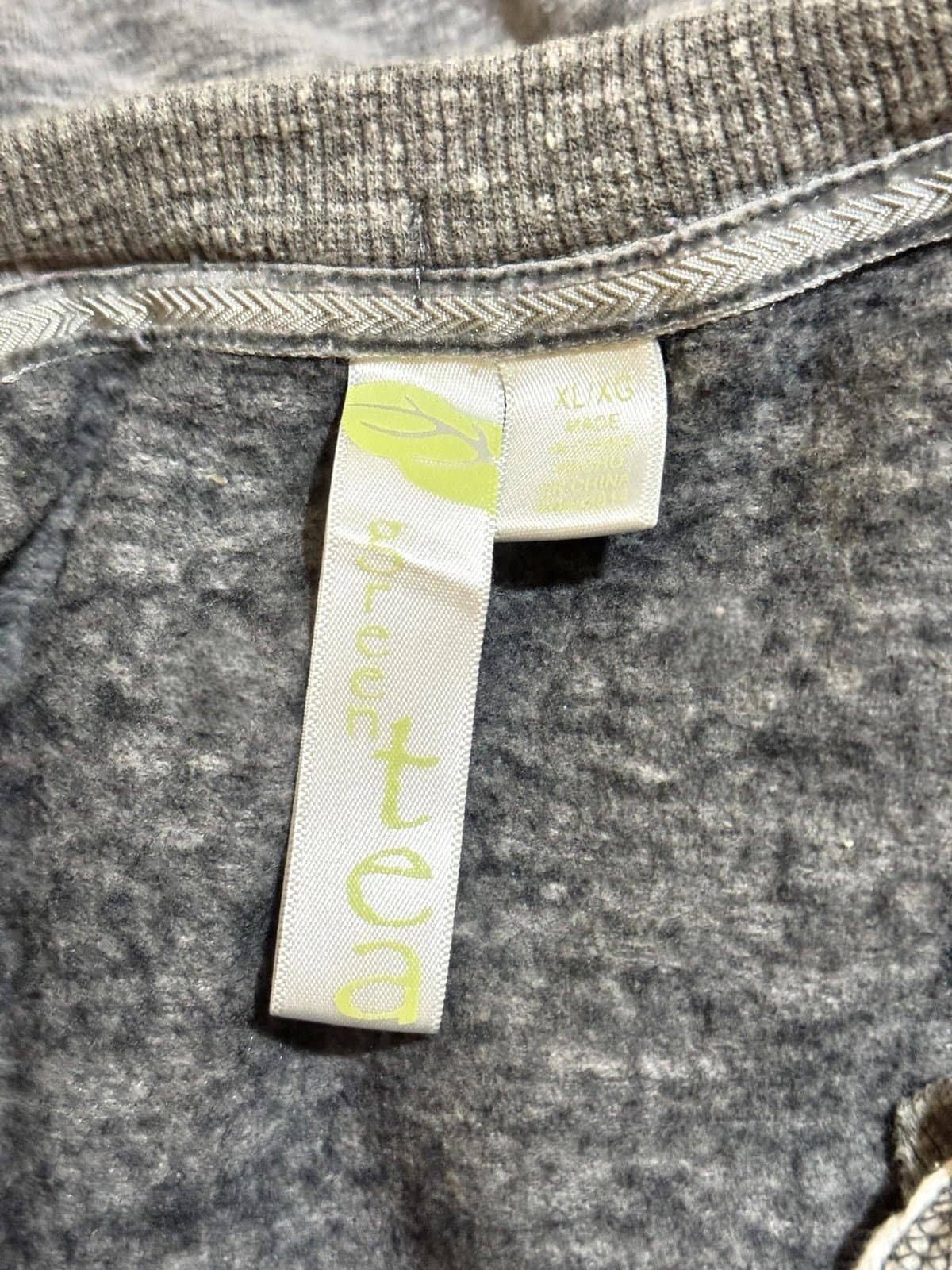 Green Tea Heather Grey Split Neck w/Tie Pullover Sweatshirt Sz XL - Thumbnail 4