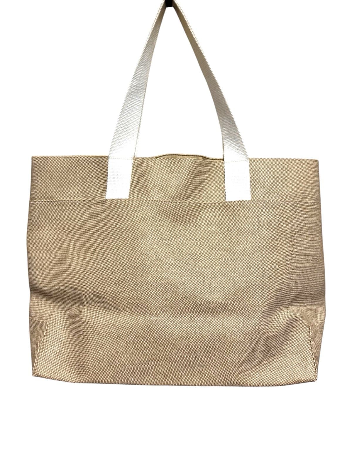 Dillard’s Y2K Tan Coated Fiber Tote Bag w/White Rose Embroidery Canvas Handles - Thumbnail 3