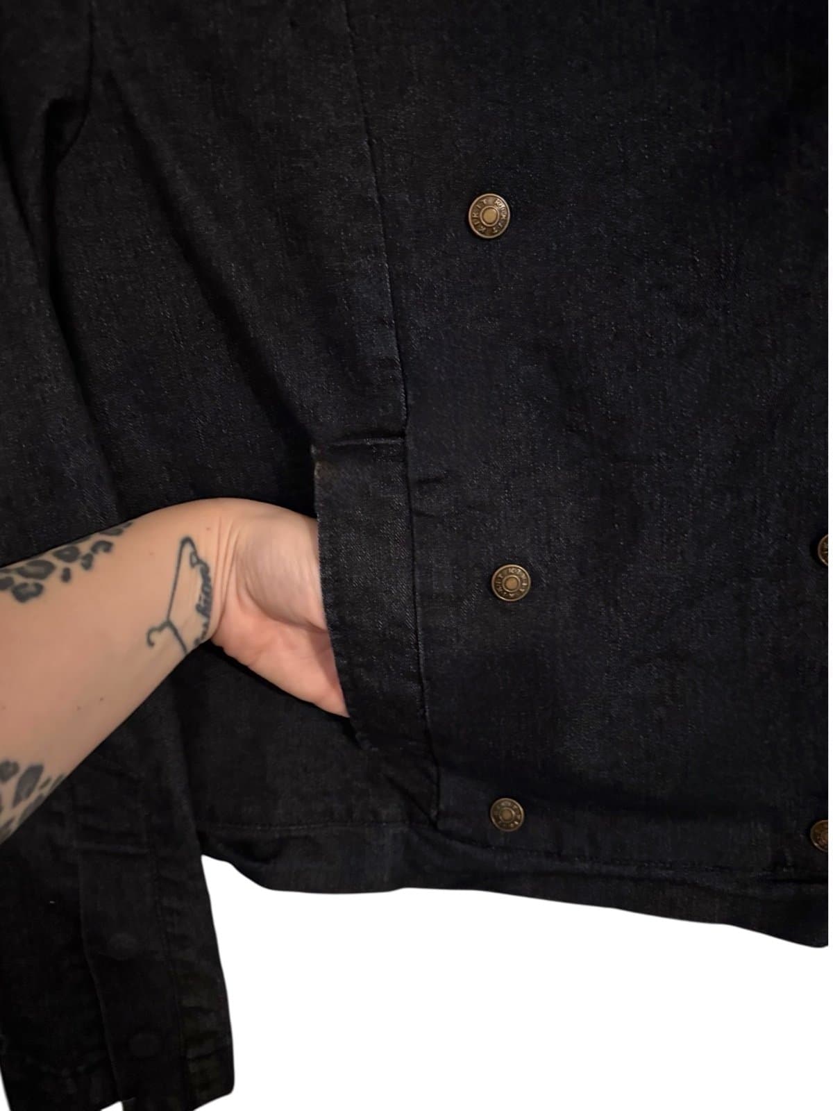 KIKIT Y2K Dark Blue Denim Cropped Peacoat Swing Jean Jacket Sz L - Thumbnail 3