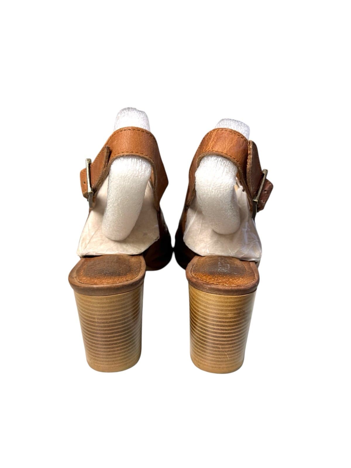 ROPER Brown Mika Tooled Leather Floral Block Heel Peep Toe Sandals Sz 10.5 $90 - Thumbnail 4