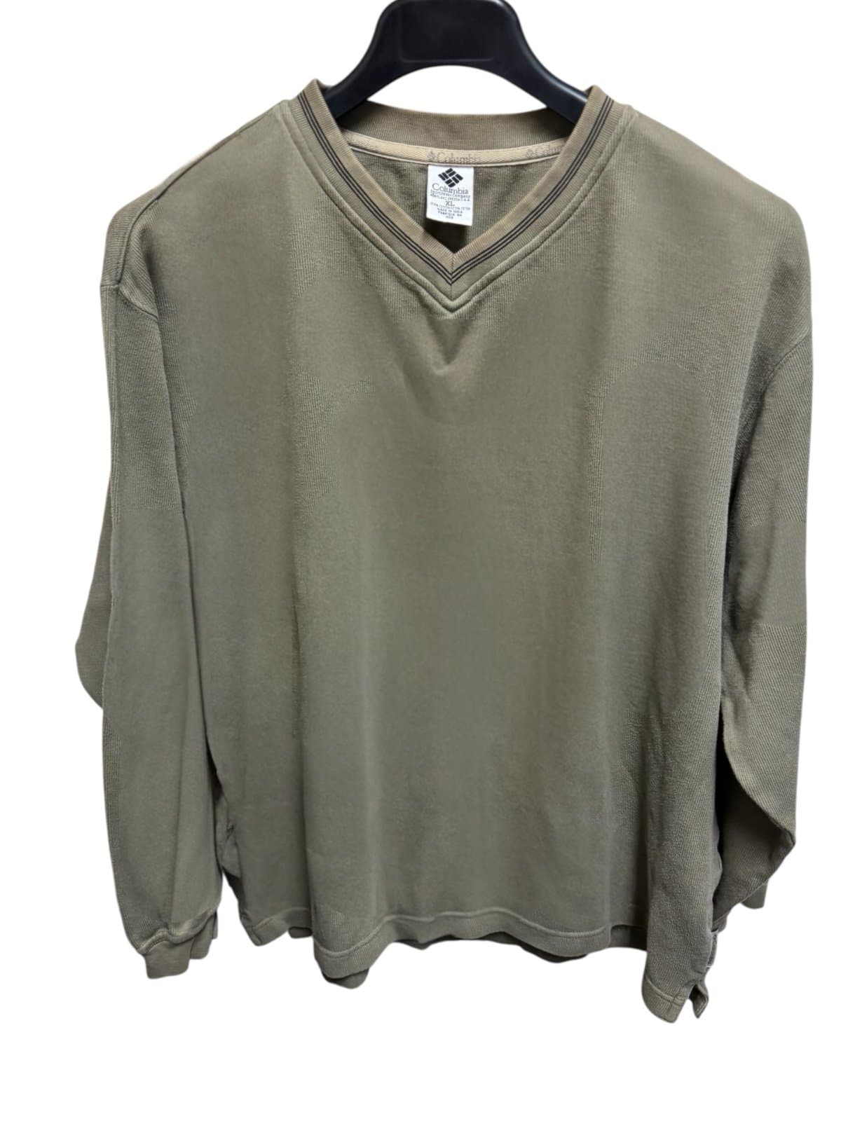 COLUMBIA ‘00 Vintage Sage Ribbed V-Neck Pullover Lightweight Sweater Sz XL - Image 1