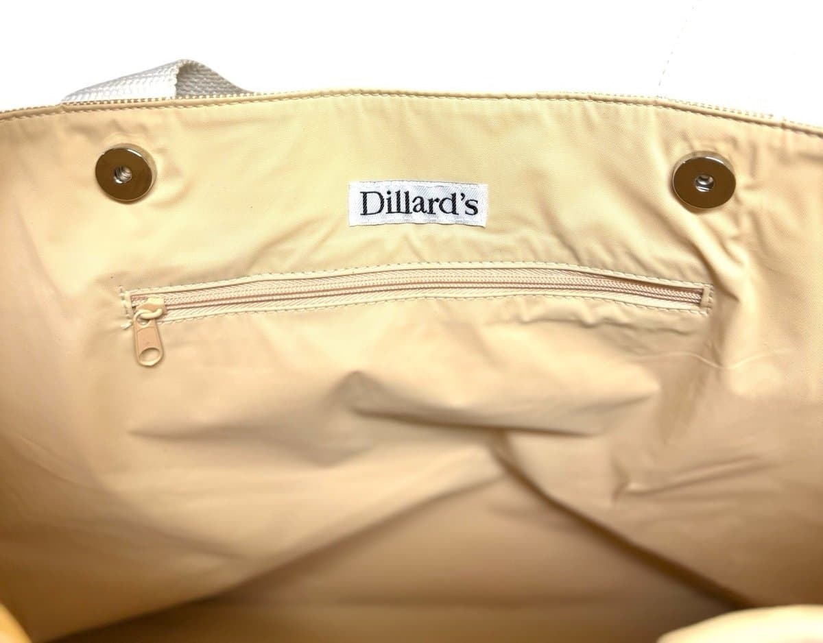 Dillard’s Y2K Tan Coated Fiber Tote Bag w/White Rose Embroidery Canvas Handles - Thumbnail 5
