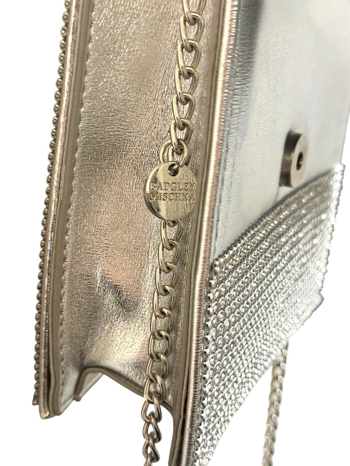 Badgley Mischka Silver Metallic Rhinestone Hard Shell Flap Evening Bag $159 - Thumbnail 5