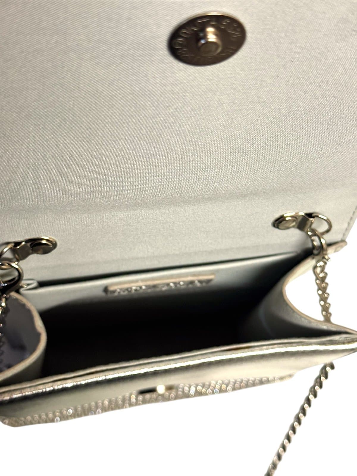 Badgley Mischka Silver Metallic Rhinestone Hard Shell Flap Evening Bag $159 - Thumbnail 7