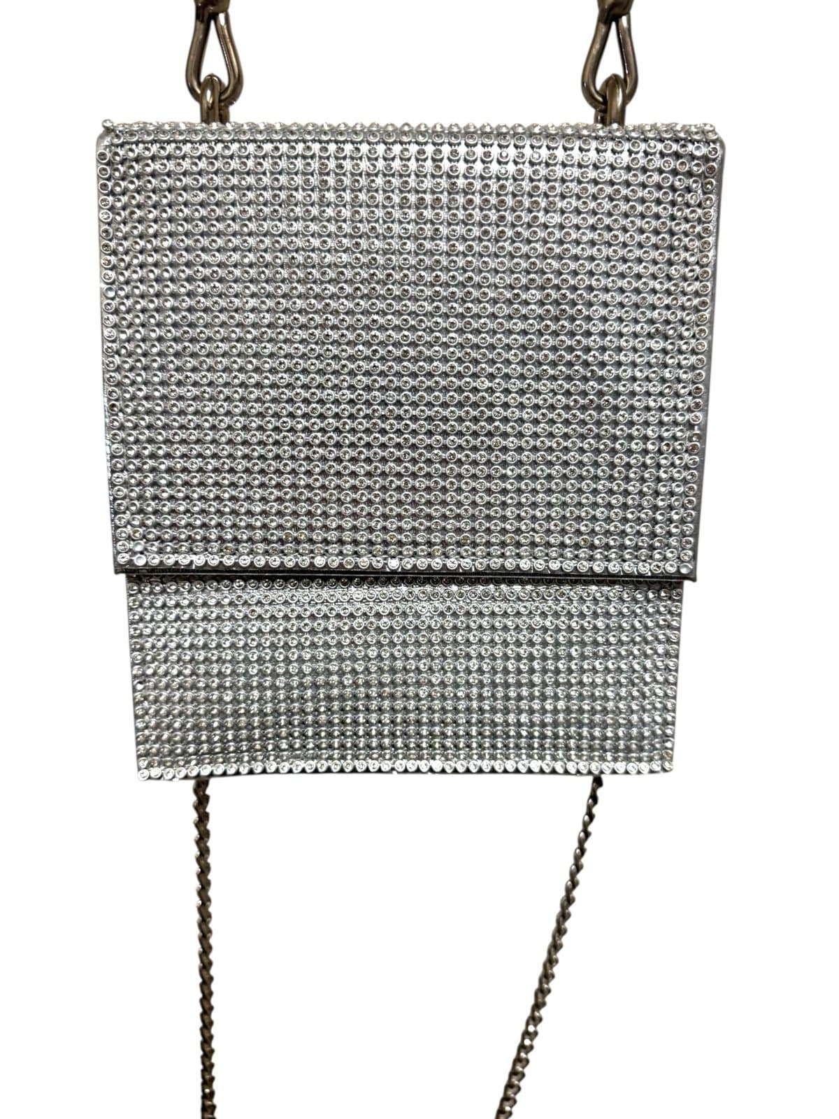 Badgley Mischka Silver Metallic Rhinestone Hard Shell Flap Evening Bag $159 - Thumbnail 2
