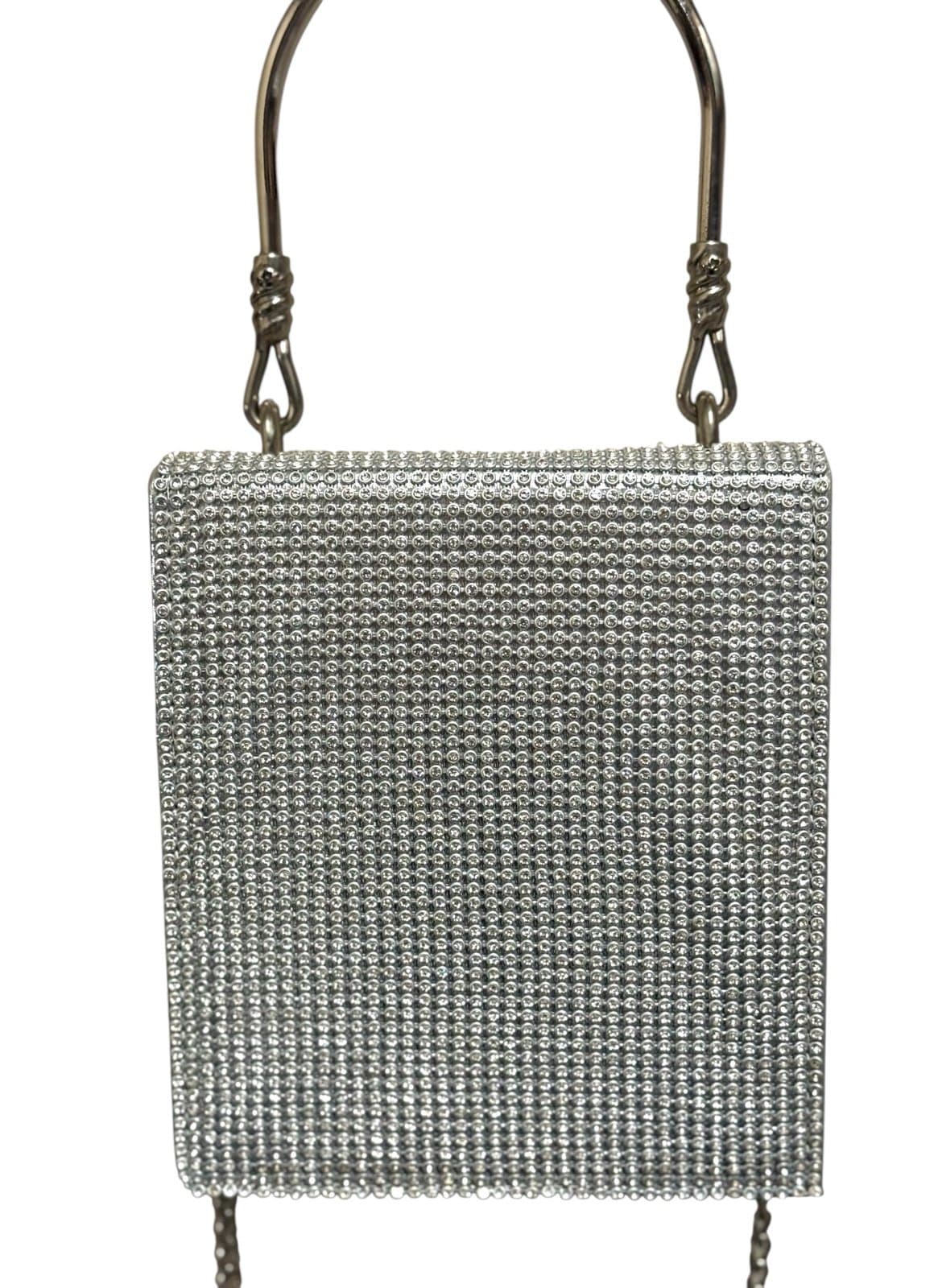 Badgley Mischka Silver Metallic Rhinestone Hard Shell Flap Evening Bag $159 - Thumbnail 4