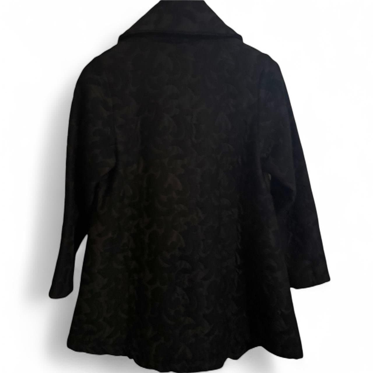 HABITAT Black Jacquard Shawl Collar Oversized Winter Coat Asymmetrical Hem Sz S - Thumbnail 4