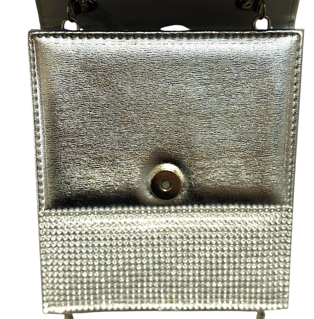 Badgley Mischka Silver Metallic Rhinestone Hard Shell Flap Evening Bag $159 - Thumbnail 6