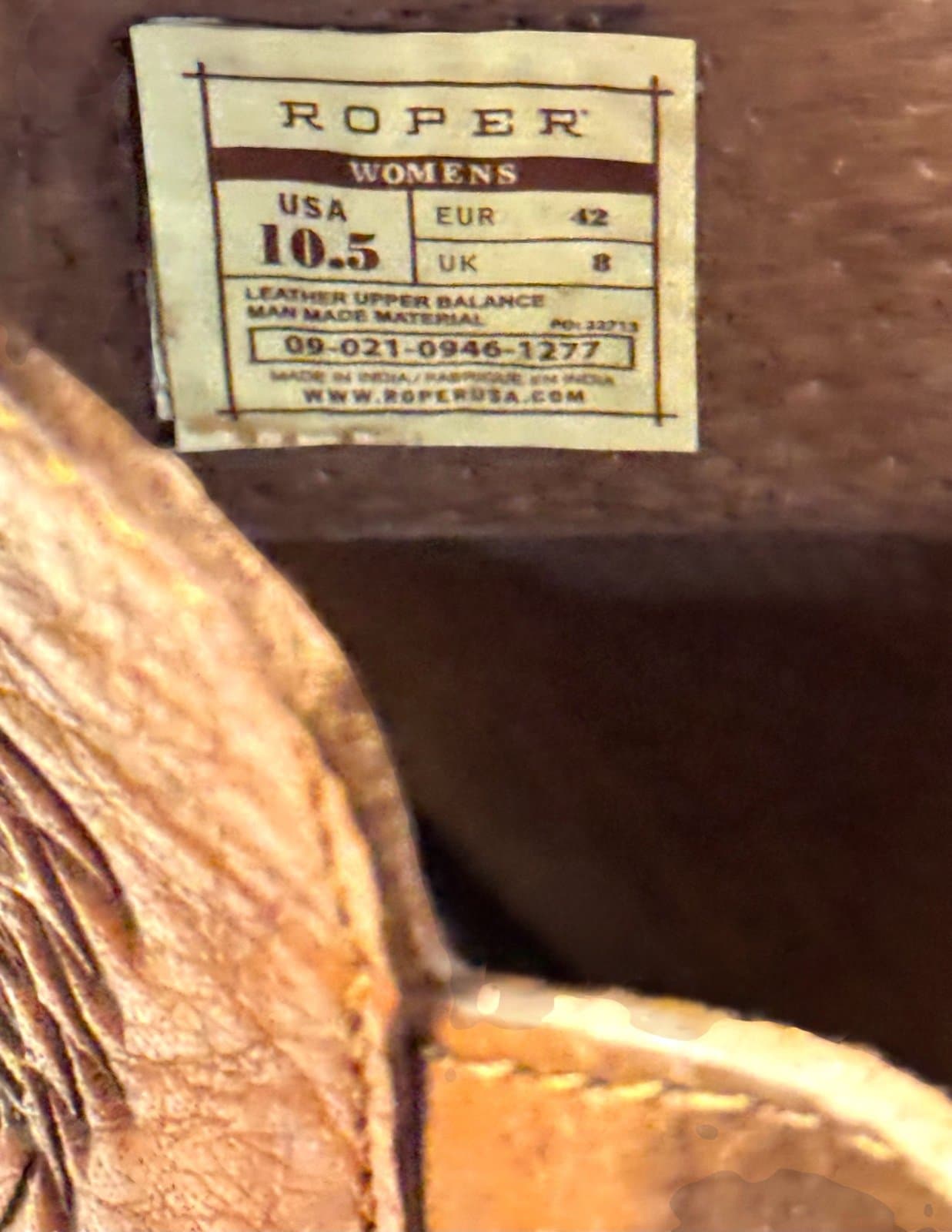 ROPER Brown Mika Tooled Leather Floral Block Heel Peep Toe Sandals Sz 10.5 $90 - Thumbnail 6