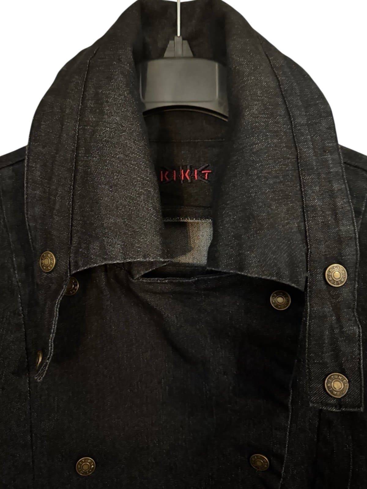 KIKIT Y2K Dark Blue Denim Cropped Peacoat Swing Jean Jacket Sz L - Thumbnail 4