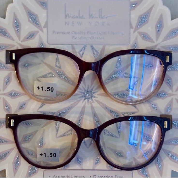 NICOLE MILLER 2 Premium Cat Eye Blue Light Readers Reading Glasses NWT +1.50