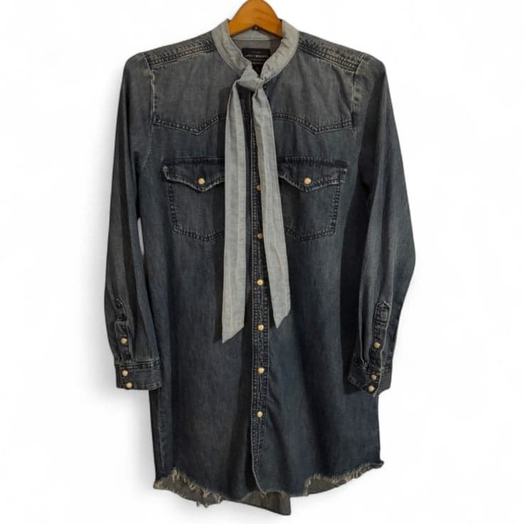LUCKY BRAND Ballard LS Denim Western Shirt Mini Dress w/Bow Sz M $99
