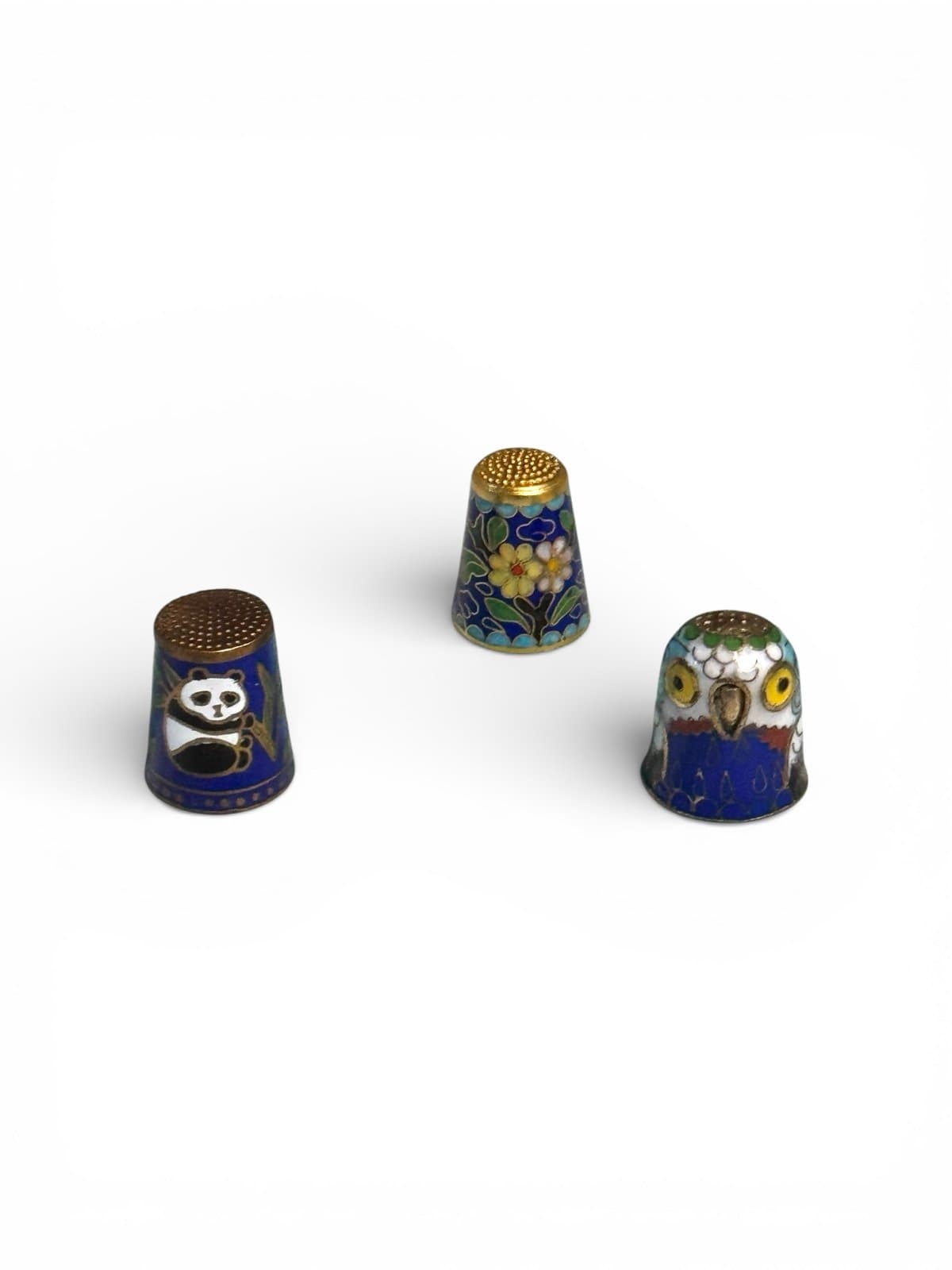 7 Pc Lot Vintage 1960’s-80’s Cloisonné Enameled Brass Thimbles Animals Florals - Thumbnail 2