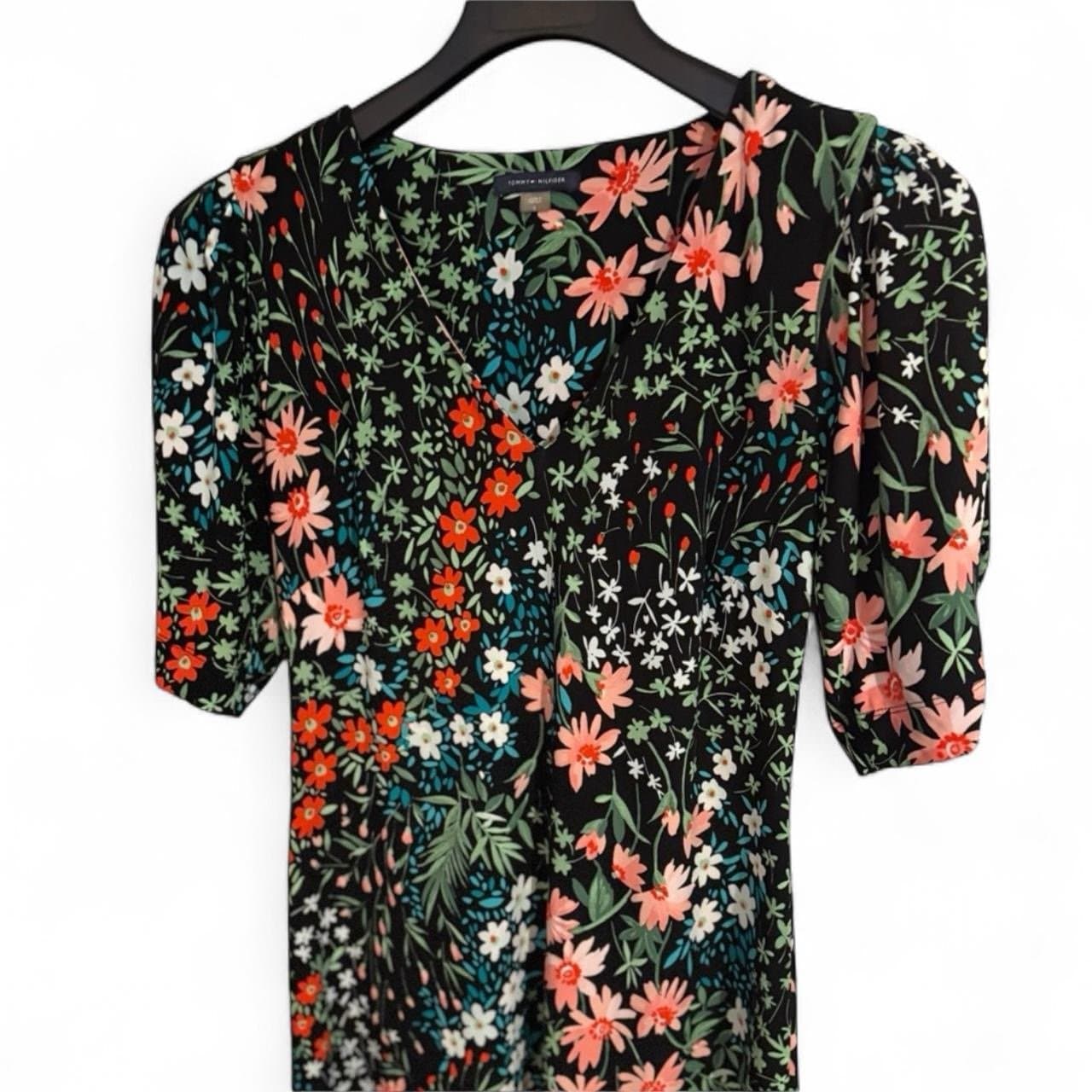 TOMMY HILFIGER Black Multicolored Garden Path Half Sleeve Shift Dress Sz 6 $99 - Thumbnail 3