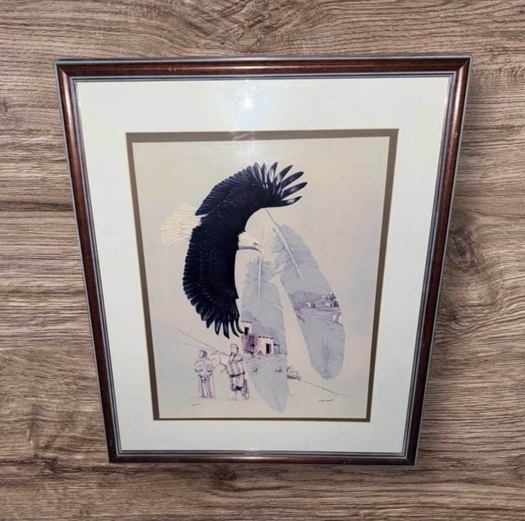 DICK BRAMWELL 1994 Eagle Hopi Native American Pencil Drawing Signed Framed