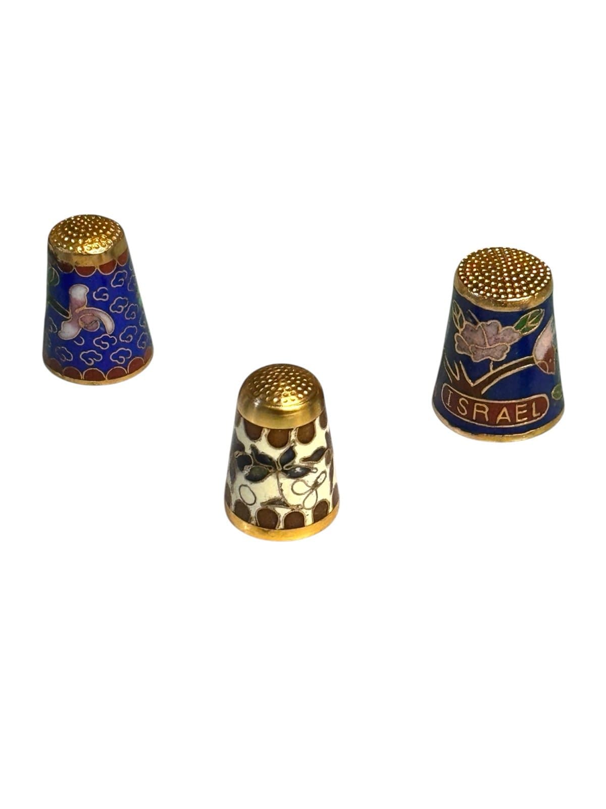 7 Pc Lot Vintage 1960’s-80’s Cloisonné Enameled Brass Thimbles Animals Florals - Thumbnail 7