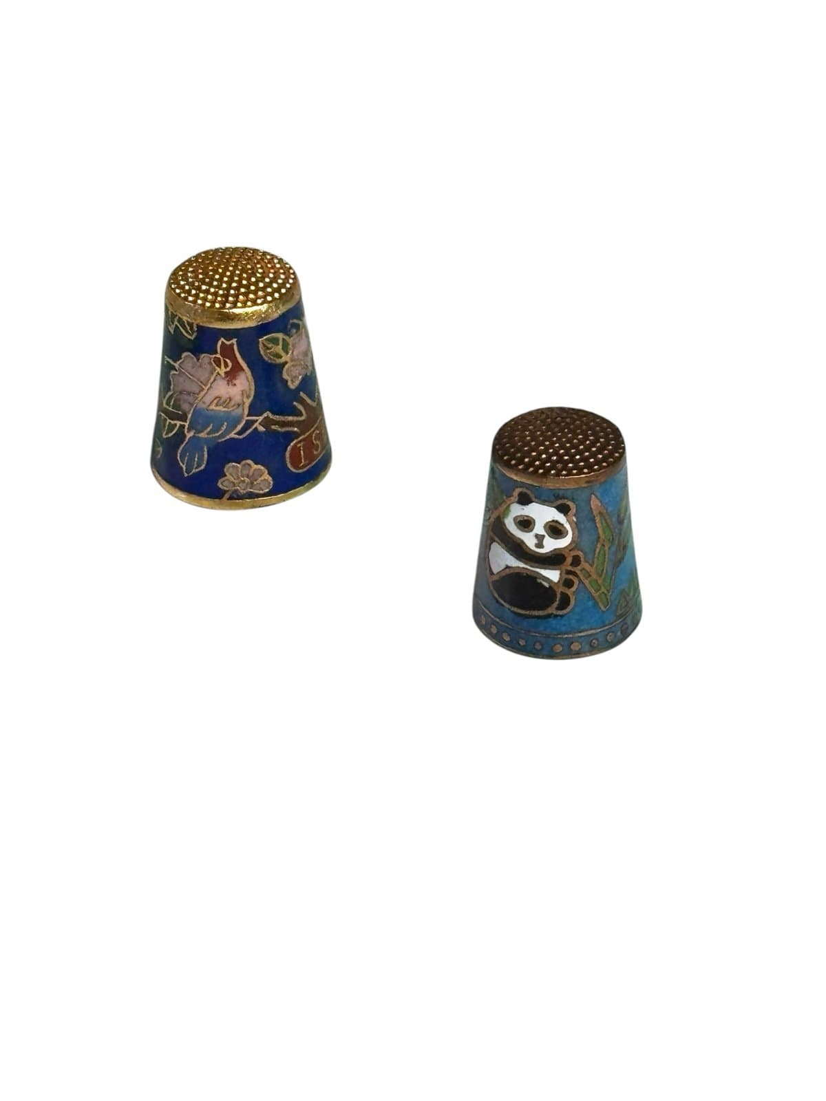 7 Pc Lot Vintage 1960’s-80’s Cloisonné Enameled Brass Thimbles Animals Florals - Thumbnail 4