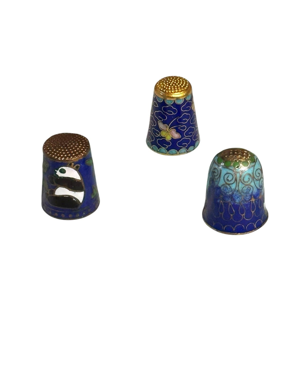7 Pc Lot Vintage 1960’s-80’s Cloisonné Enameled Brass Thimbles Animals Florals - Thumbnail 6