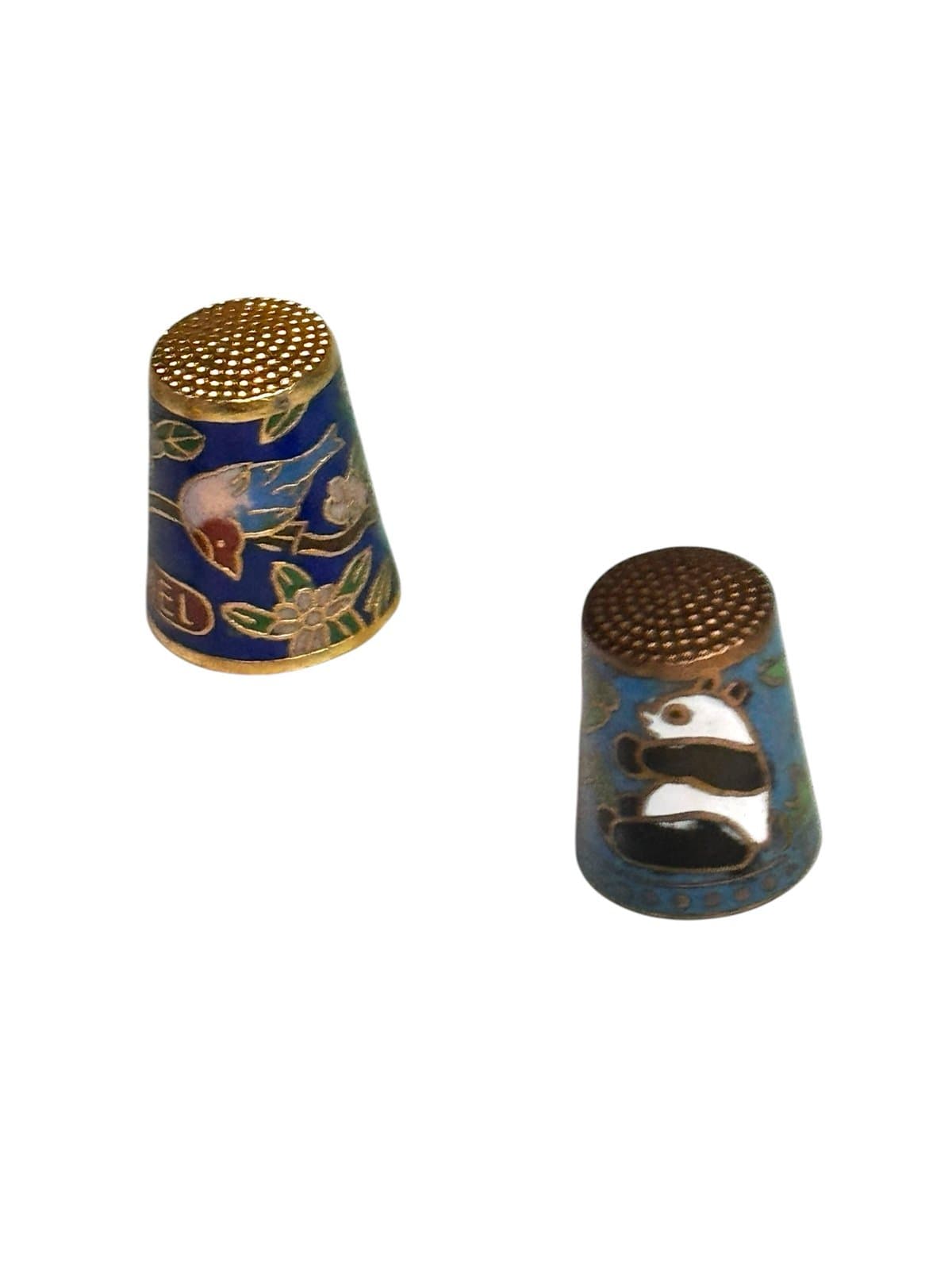 7 Pc Lot Vintage 1960’s-80’s Cloisonné Enameled Brass Thimbles Animals Florals - Thumbnail 8