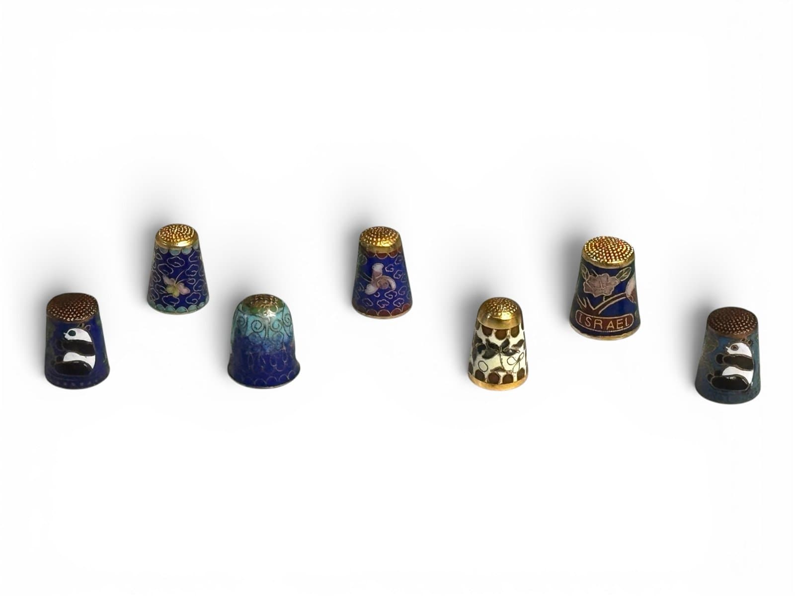 7 Pc Lot Vintage 1960’s-80’s Cloisonné Enameled Brass Thimbles Animals Florals - Thumbnail 5