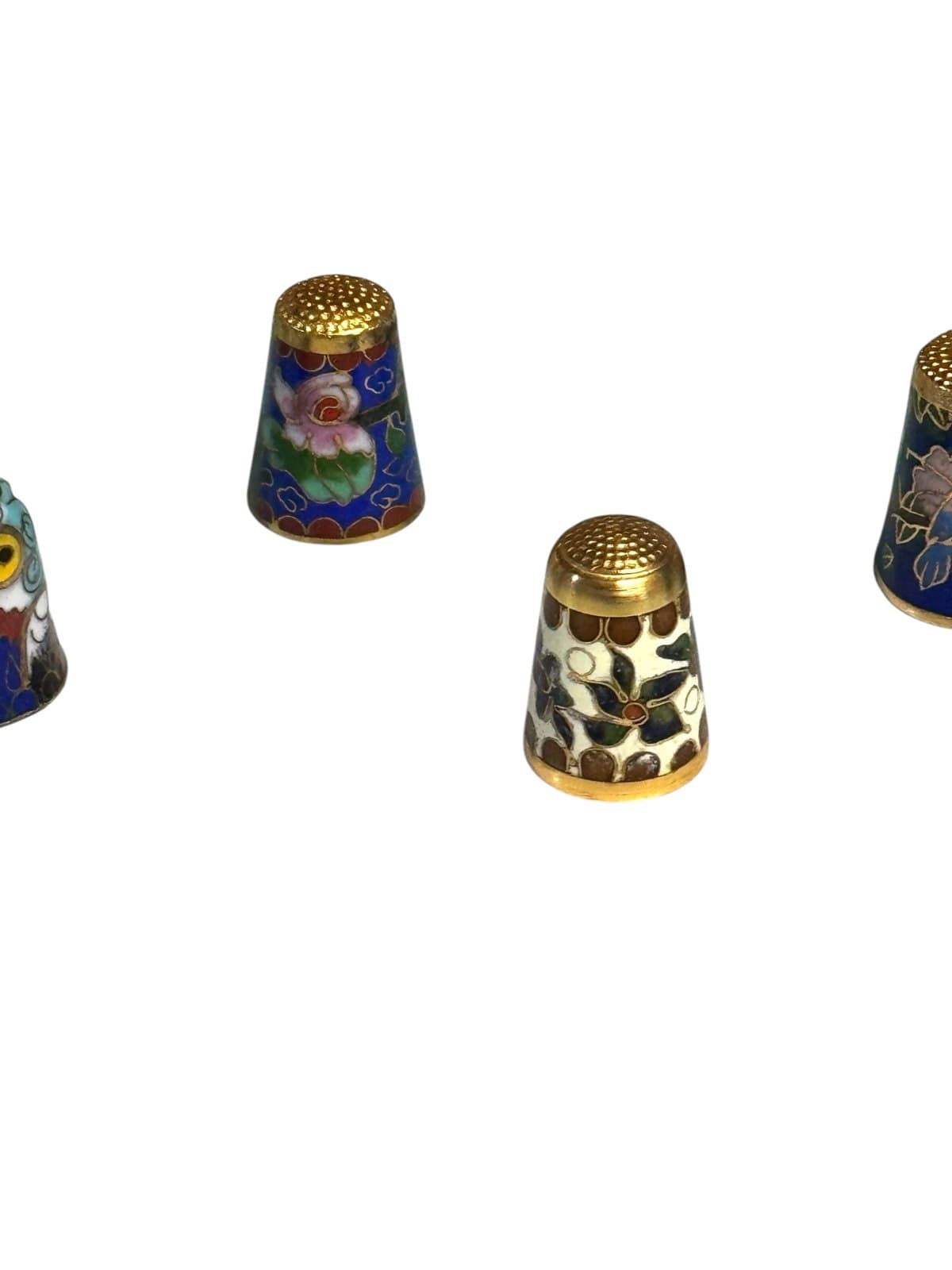 7 Pc Lot Vintage 1960’s-80’s Cloisonné Enameled Brass Thimbles Animals Florals - Thumbnail 3