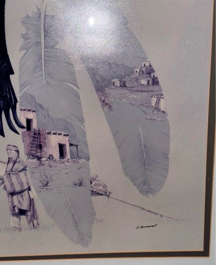 DICK BRAMWELL 1994 Eagle Hopi Native American Pencil Drawing Signed Framed - Thumbnail 3