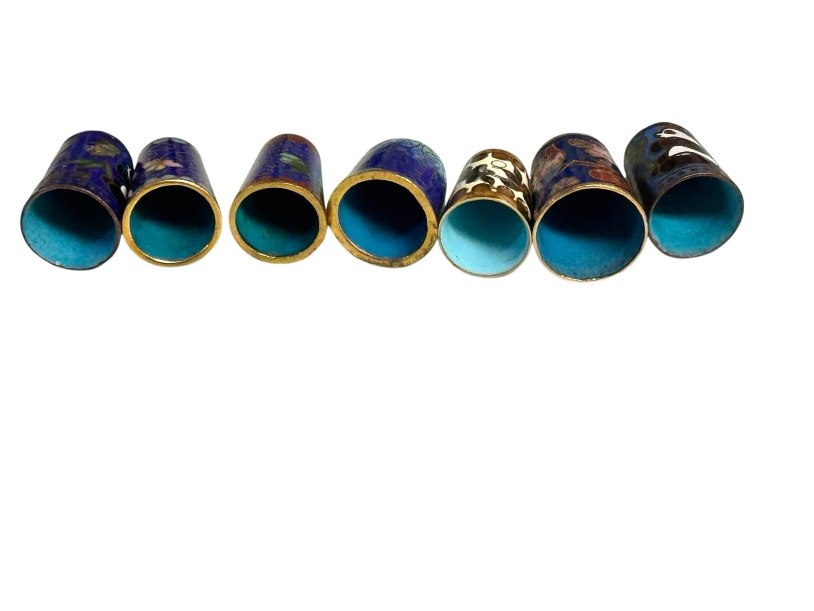 7 Pc Lot Vintage 1960’s-80’s Cloisonné Enameled Brass Thimbles Animals Florals - Thumbnail 9