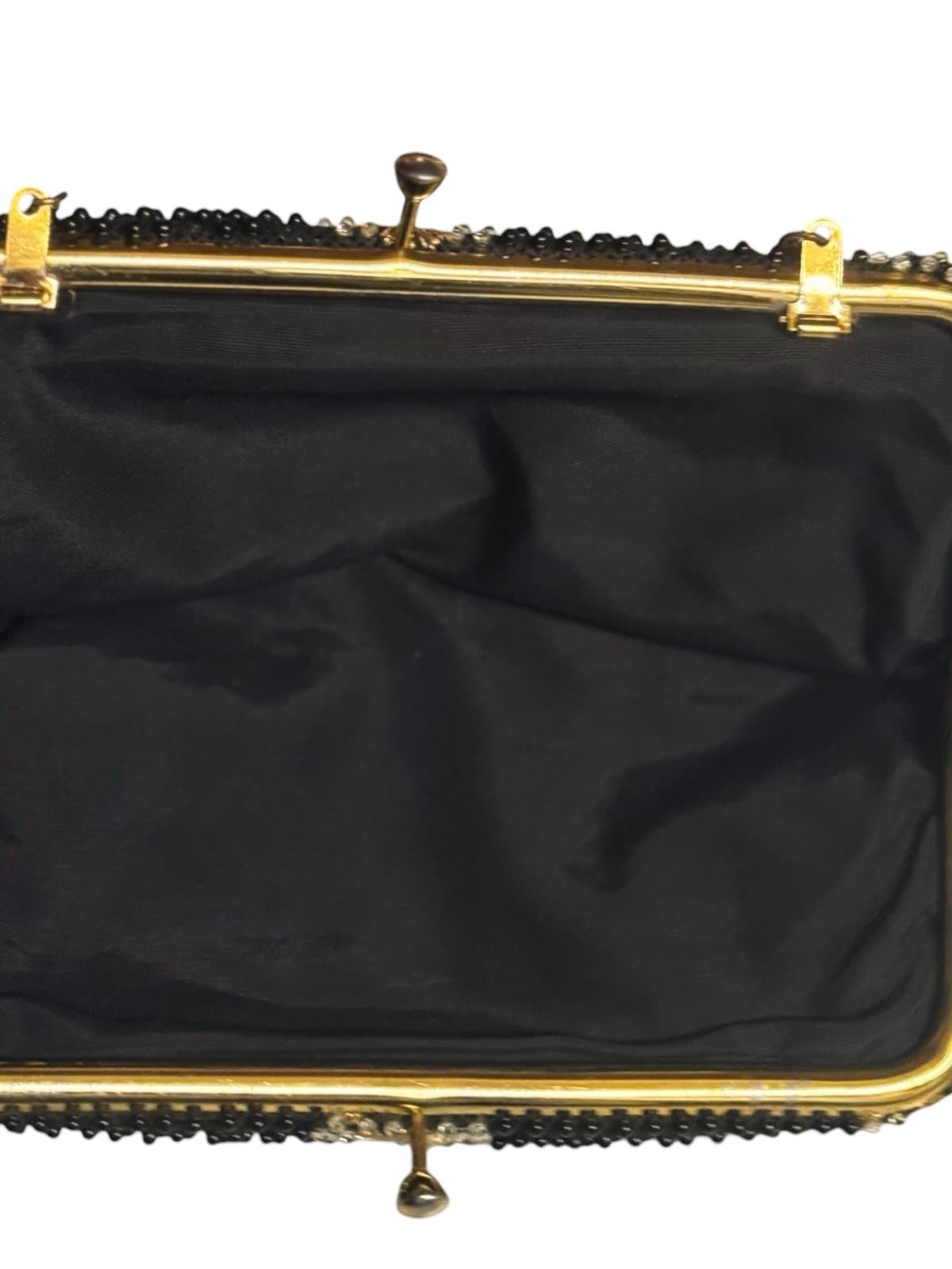 Lumured Corde Bead 50’s Black/Gold Floral Embroidered Rhinestone Evening Bag - Thumbnail 4