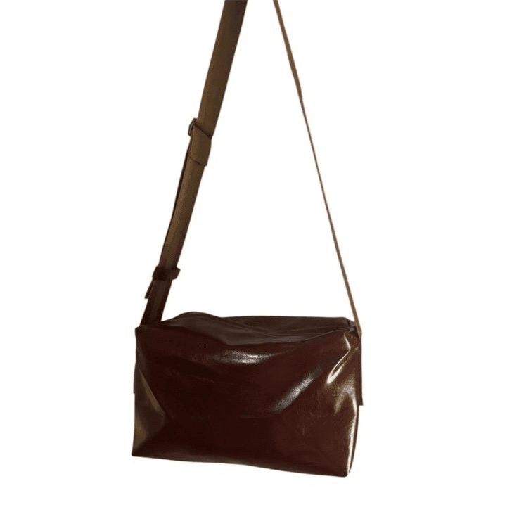 Blood Red Faux Leather Medium Shoulder Bag w/Wide Strap Designer NEW