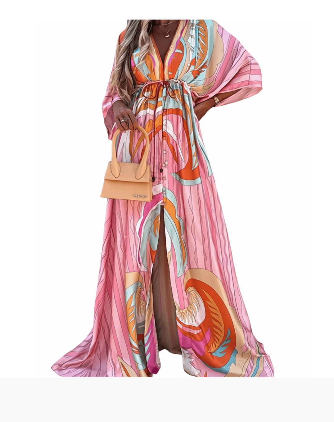 Nova Shop Pink Multi Psychadelic V-Neck Button-Down Maxi Dress Cover-up Sz XXL