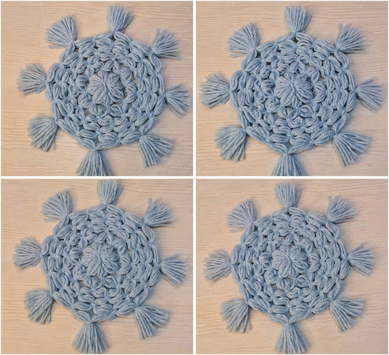 Vintage Blue Crochet Coaster Set with Tassels - Image 1