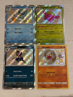 Pokemon Holo Lot Quaxwell Bisharp Skiploom Silicobra SV Series Holo Rare Shiny - Image 1