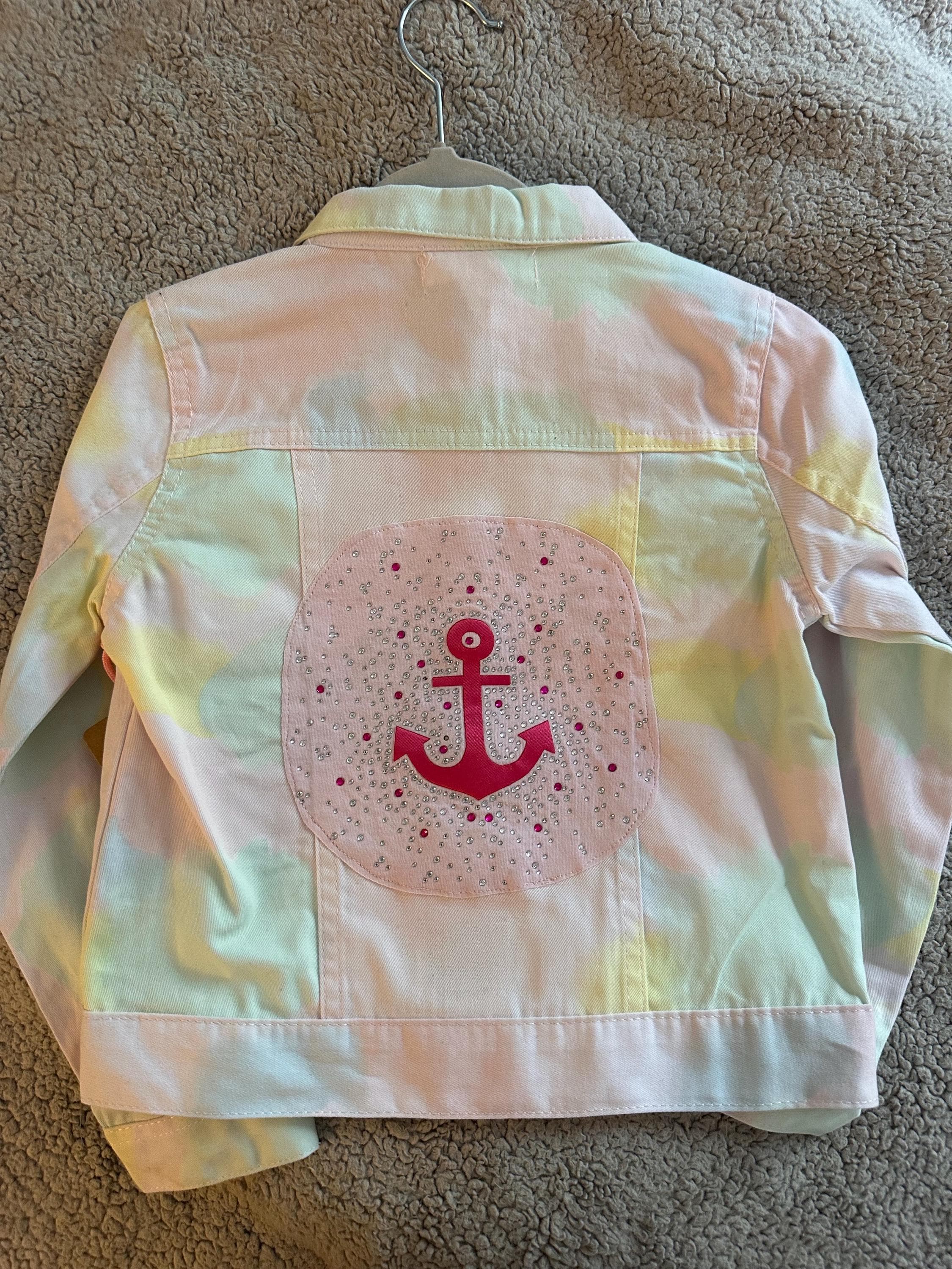 Pink anchor on tie dye denim jacket - Image 1