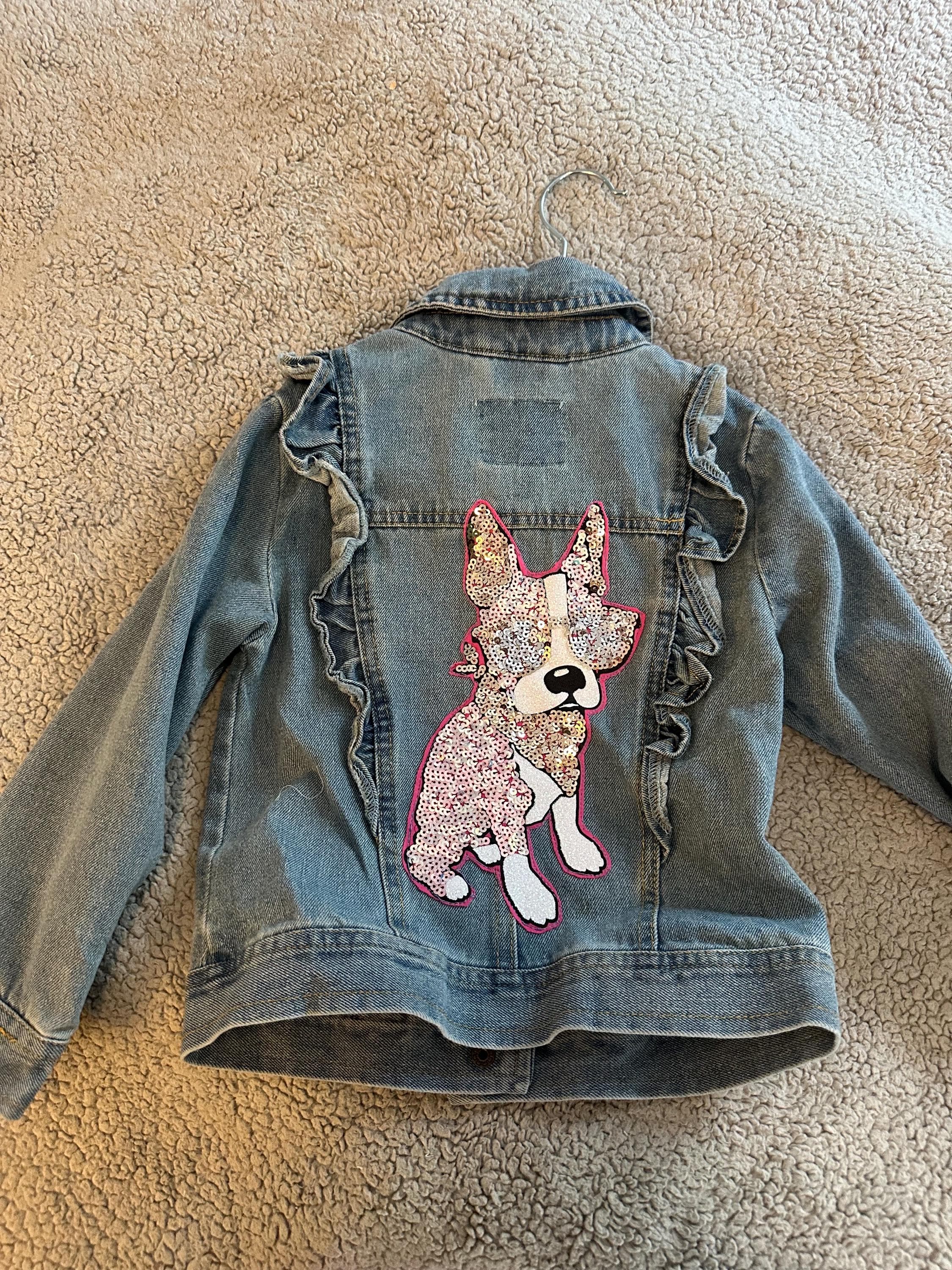Denim jacket with a Frenchie bulldog on the back - Image 1