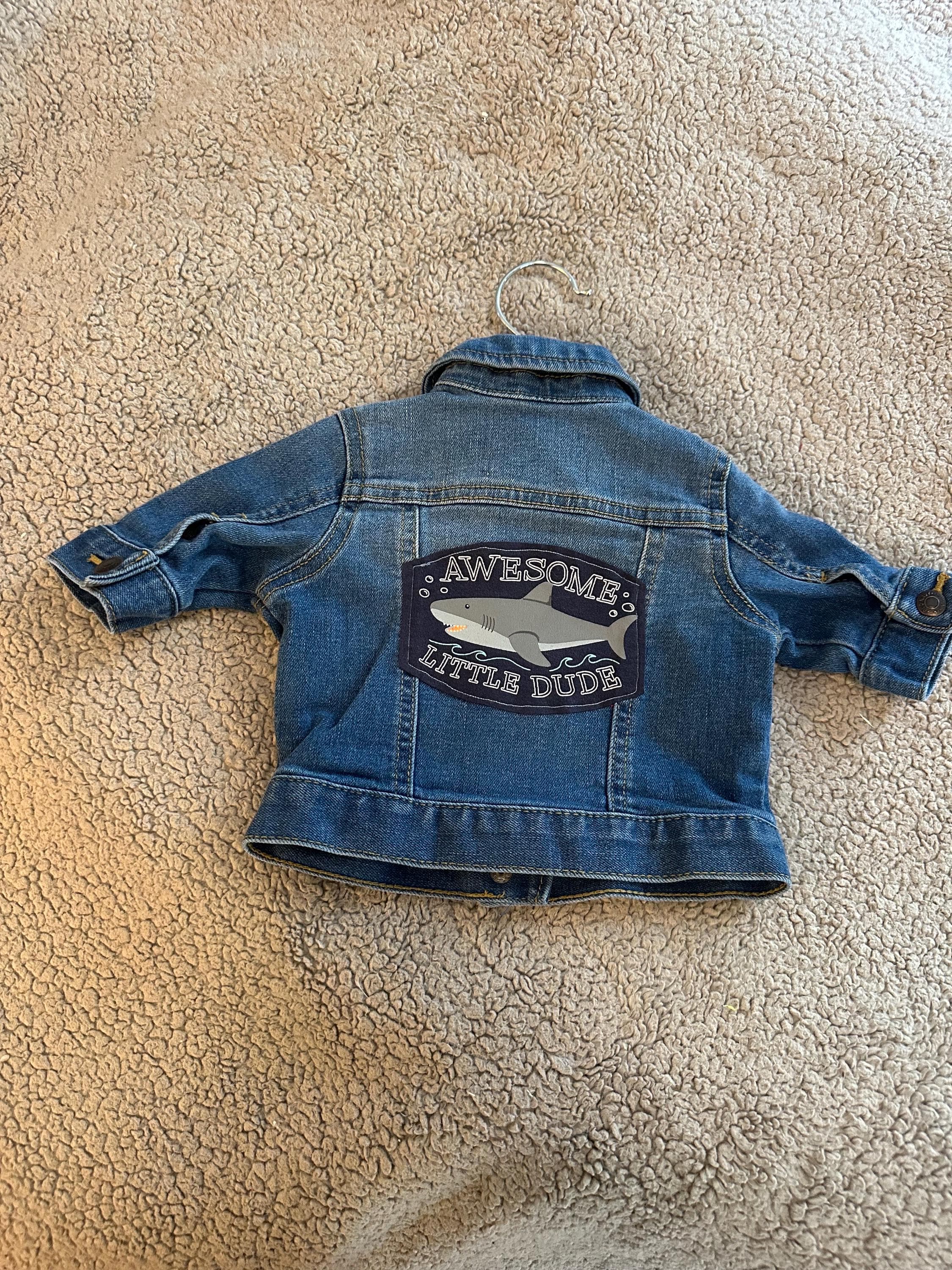 Denim jacket with awesome little dude shark on the back - Image 1