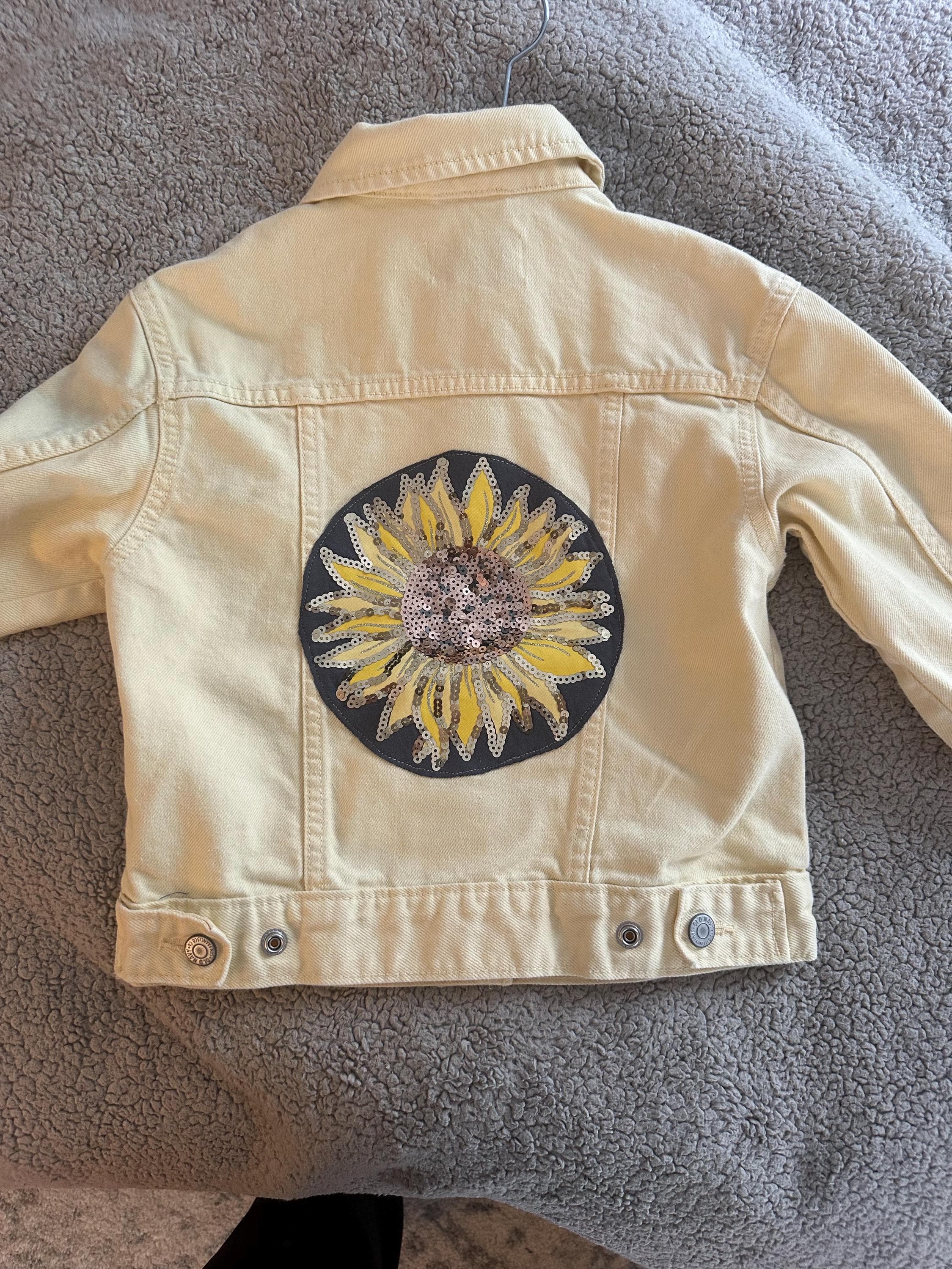 Denim jacket with sunflower on the back in yellow - Image 1