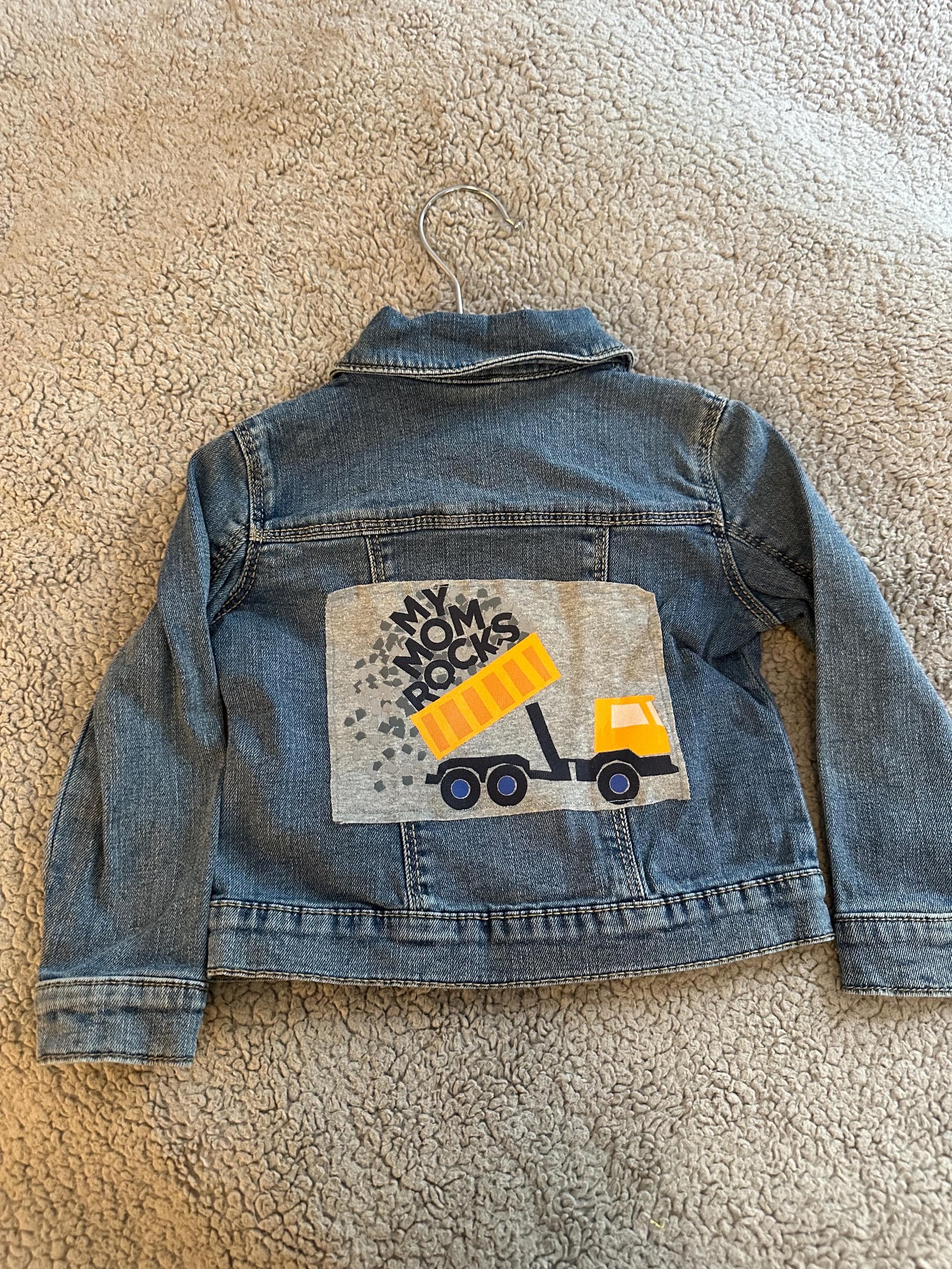Denim jacket with my mom rocks with a truck on back - Image 1