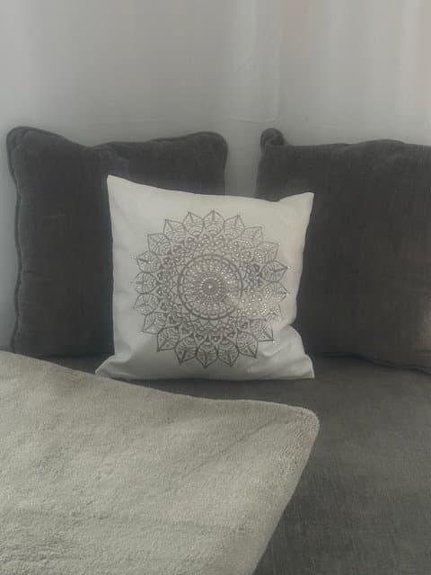 Silver Mandala Rhinestone Throw Pillow Cover - 16"x16" - One-of-a-Kind Home Decor - Thumbnail 4