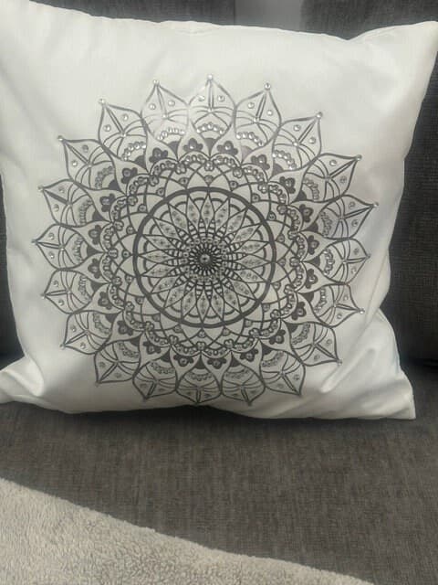 Silver Mandala Rhinestone Throw Pillow Cover - 16"x16" - One-of-a-Kind Home Decor - Image 1