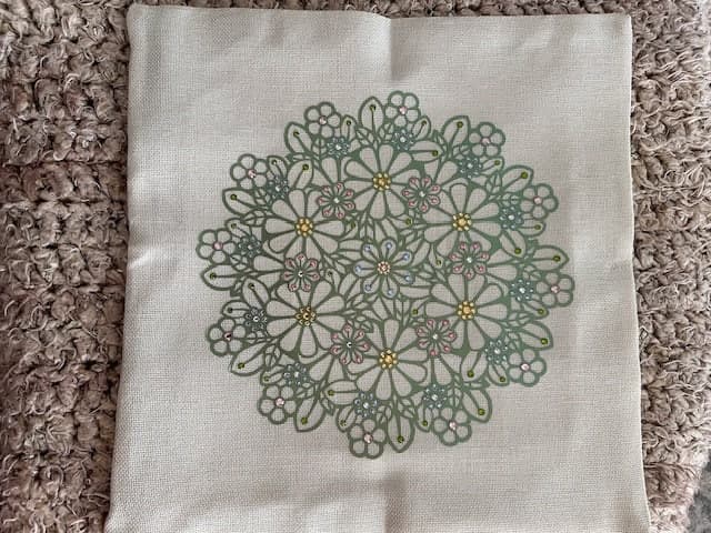 Luxurious Metallic Green Flower Mandala Rhinestone Pillow Cover - Handmade Shimmering Home Decor Accessory - Image 1