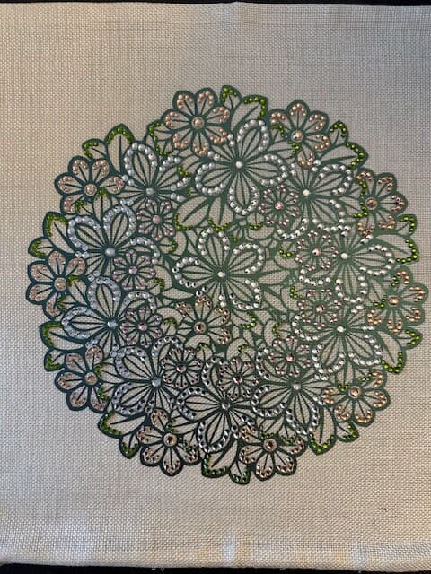 Handmade Metallic Green Mandala Rhinestone Pillow Cover – Shimmering Home Decor - Thumbnail 7