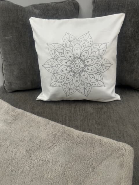 Silver Glitter Mandala Rhinestone Throw Pillow Cover - 15"x15" - One-of-a-Kind Home Decor - Thumbnail 2