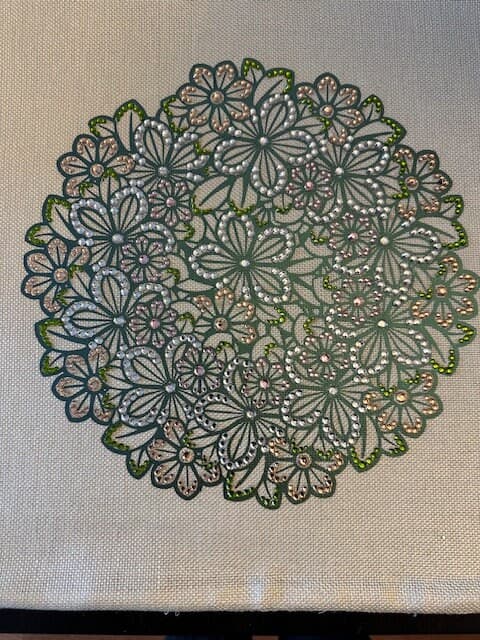 Handmade Metallic Green Mandala Rhinestone Pillow Cover – Shimmering Home Decor - Thumbnail 8