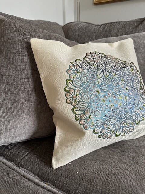 Handmade Metallic Green Mandala Rhinestone Pillow Cover – Shimmering Home Decor - Thumbnail 3