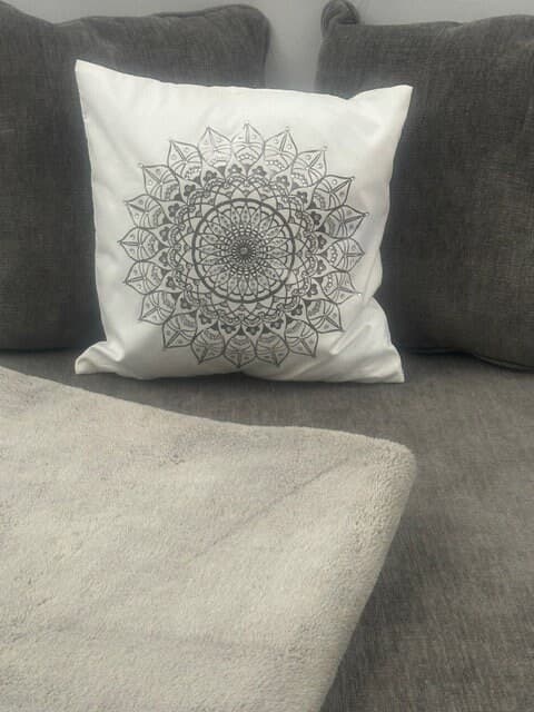 Silver Mandala Rhinestone Throw Pillow Cover - 16"x16" - One-of-a-Kind Home Decor - Thumbnail 2
