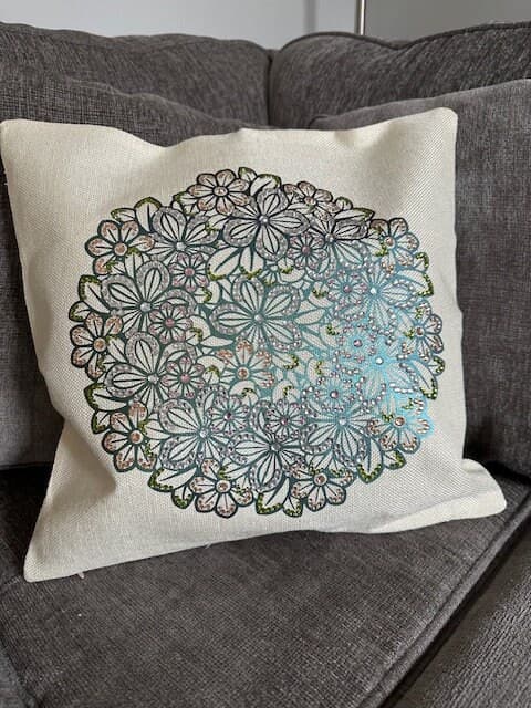 Handmade Metallic Green Mandala Rhinestone Pillow Cover – Shimmering Home Decor - Thumbnail 6
